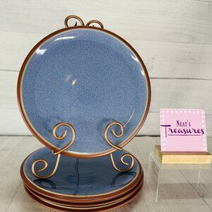 Denby JUICE BERRY Blue Terra Cotta Outside England 10.5" Dinner Plates Set of 4